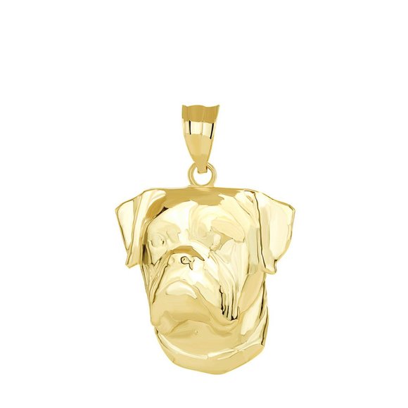 14K Solid Gold American Bulldog Head Pendant - Yellow, Rose, or White